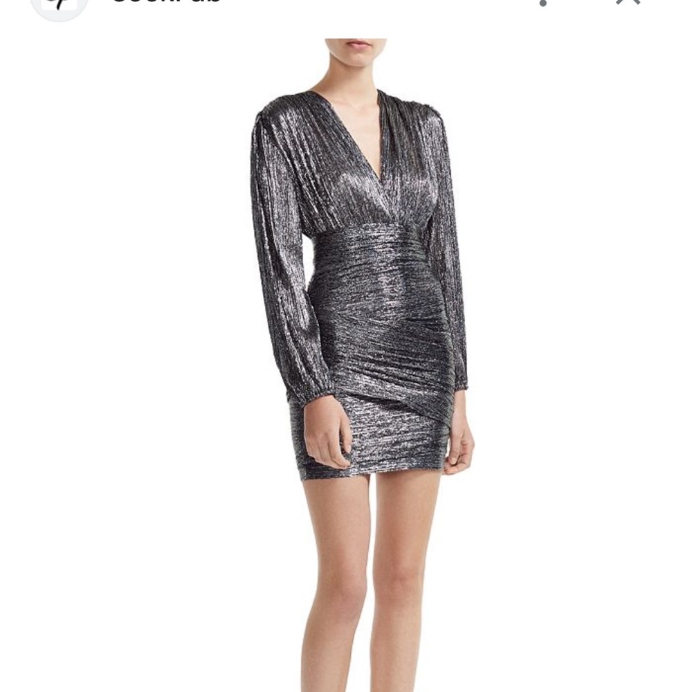 Maje Runny Metallic Bodycon Mini Dress Silver Eu 36/Xs/2